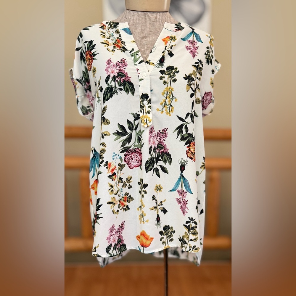 Pleione Floral Blouse Cream Multicolor Size Small